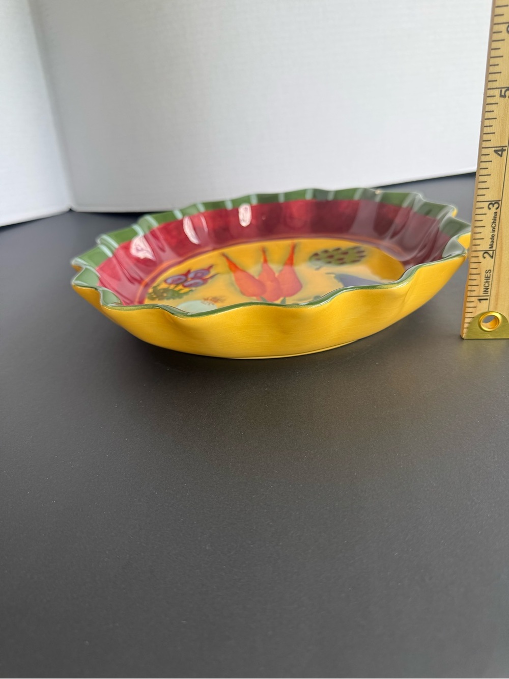 Yellow and Red Floral Ceramic Serving Bowl - Picture 7 of 8